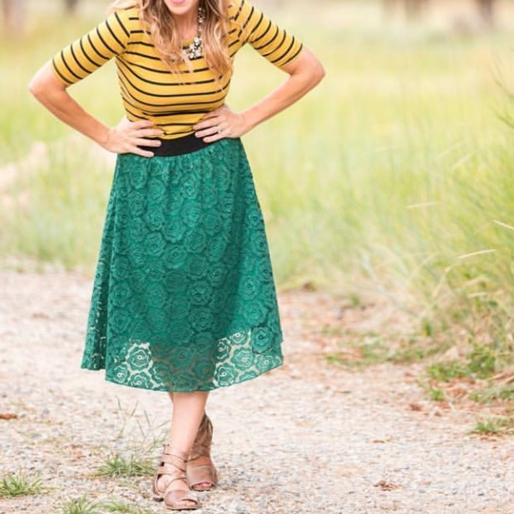 NEW • Lularoe • Lola Lace Midi Skirt Teal Green